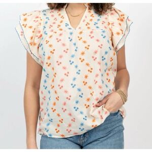 Ivy Jane‎ Top Over Easy Eyelet Flutter Sleeve Embroidered Blouse Medium Boho NWT